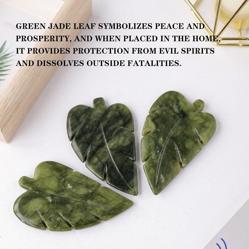Leaf Shaped Jade Crafts Manufacturer - Custom Hand Carved Natural Healing Green Crystal Home Decor Tool
