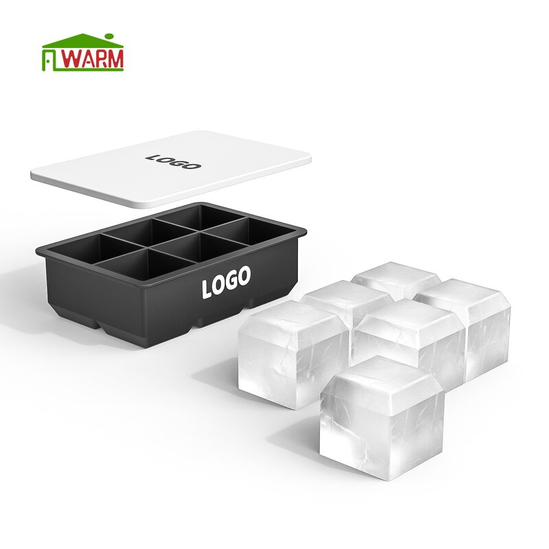 Silicone Ice Cube Tray Manufacturer - U2 Large 6 Square Custom Logo Designer Ice Maker Pop Mold