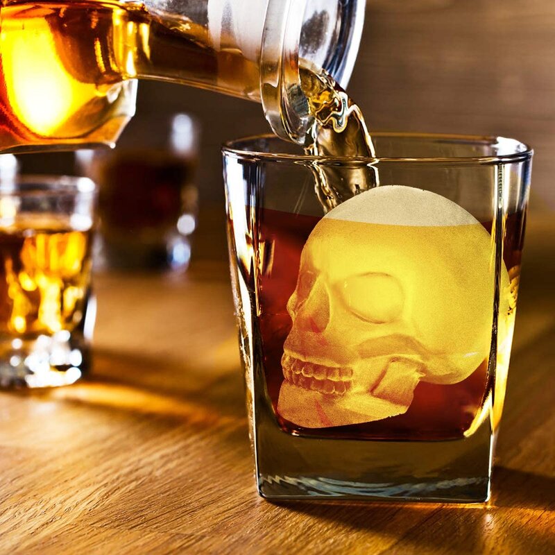 3D Skull Silicone Ice Mold Manufacturer - Halloween Black Giant Whiskey Beverages Ice Cube Maker