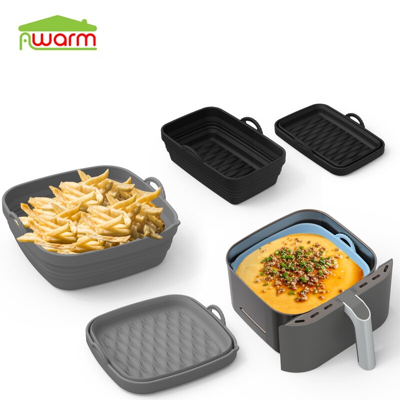 Silicone Air Fryer Liners Manufacturer - Hot New Square Rectangle Foldable Baking Tray for Dual Air Fryer