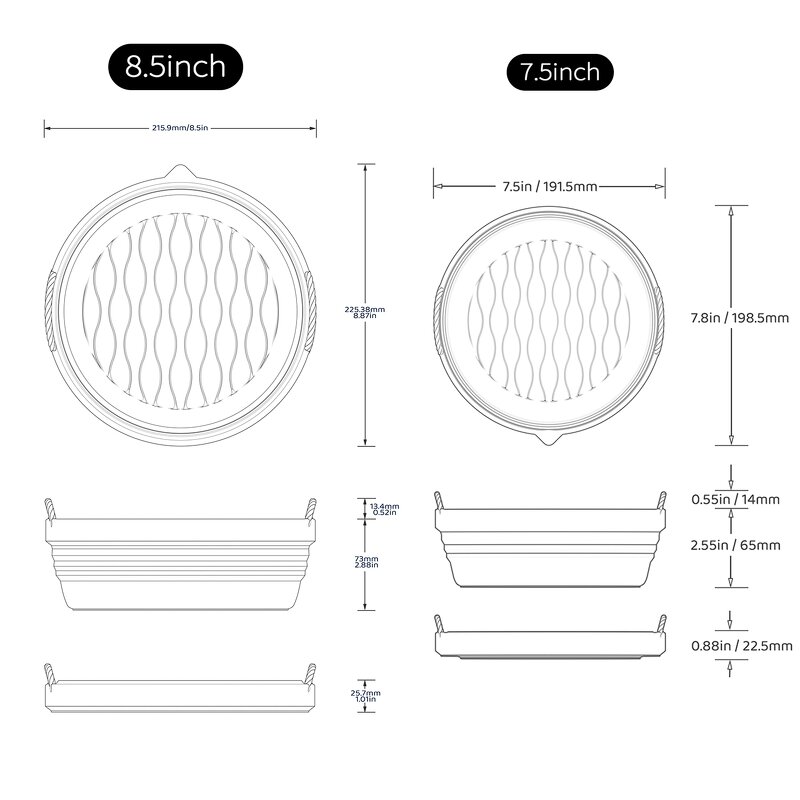 Collapsible Silicone Air Fryer Pot Manufacturer - A3 New Design Food Grade Baking Tray with Handles