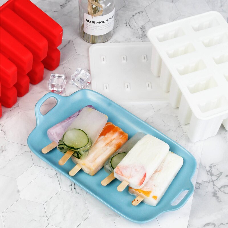 Cube-shaped Silicone Ice Cream Mold Manufacturer - Handmade PC Tray with Sticks Custom Logo Option