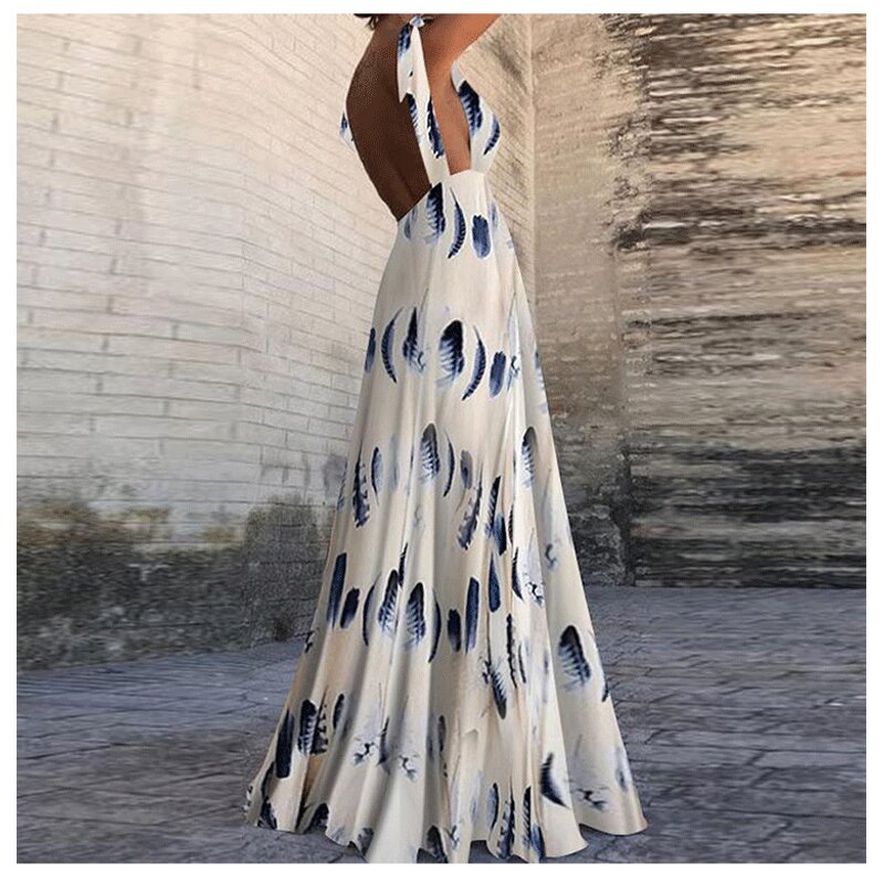 Suspender Dress Manufacturer - Leaky Back Print Large Swing Sleeveless for Summer