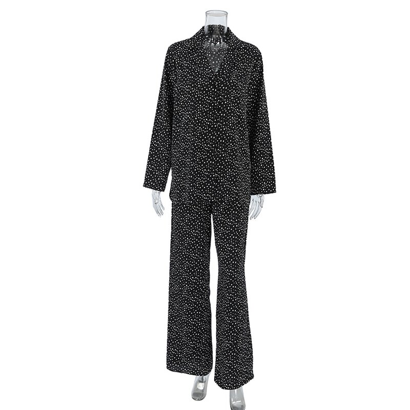 Pajamas Set Manufacturer - Long Sleeve Silk Satin Dot Print Loose