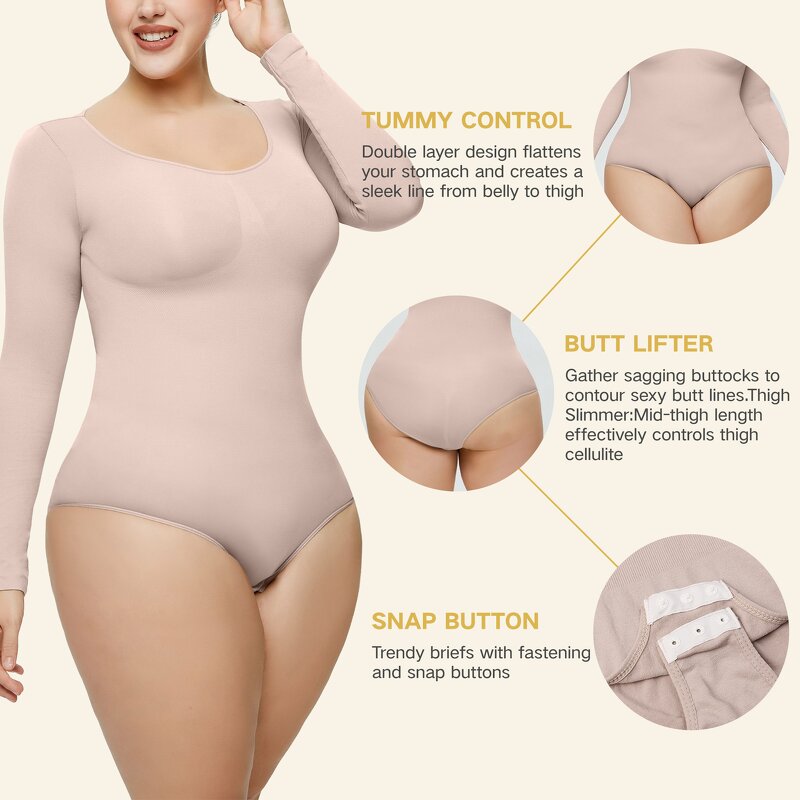 Bodysuit Shapewear Manufacturer - Fitness Tummy Control Long Sleeve Butt Lifter