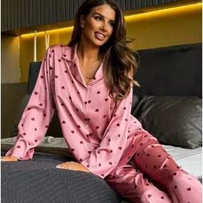 Pajamas Set Manufacturer - Silk Satin Long Sleeve Two Piece Homewear