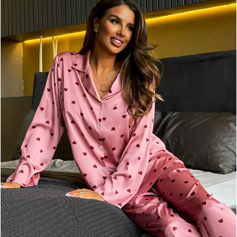 Pajamas Set Manufacturer - Silk Satin Long Sleeve Two Piece Homewear