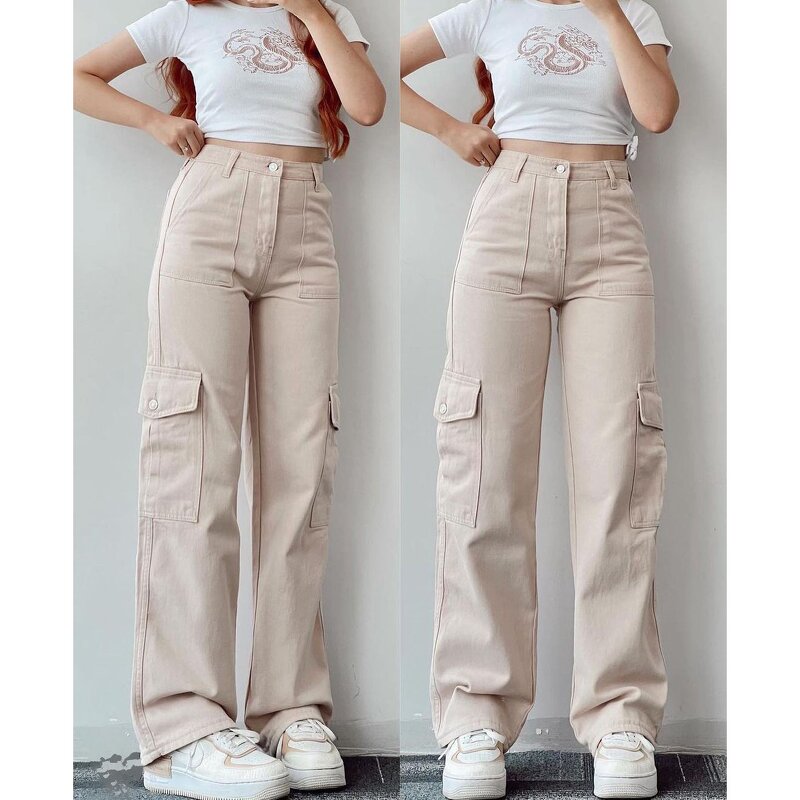 Women's Casual Pants Manufacturer - Waist Cinching Mid Waist 3D Pocket Plus Size
