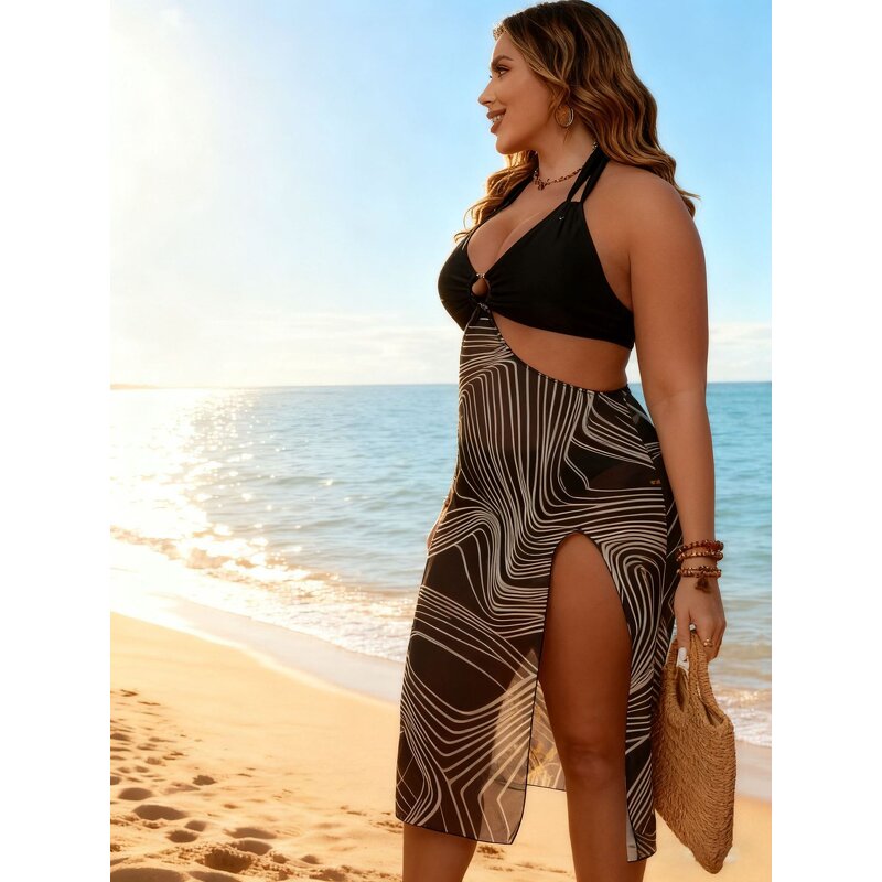 Bikini Set Manufacturer - Split Print Fashion Plus Size