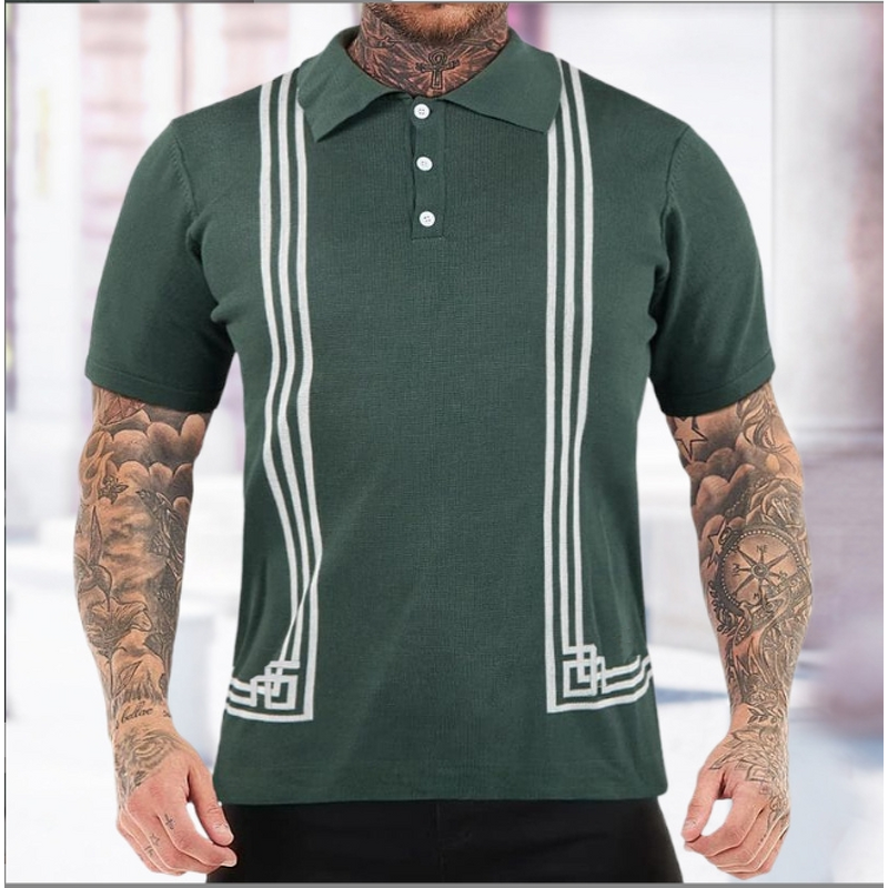 Men's Polo Shirt Manufacturer - Green Striped Slim Fit Knitted