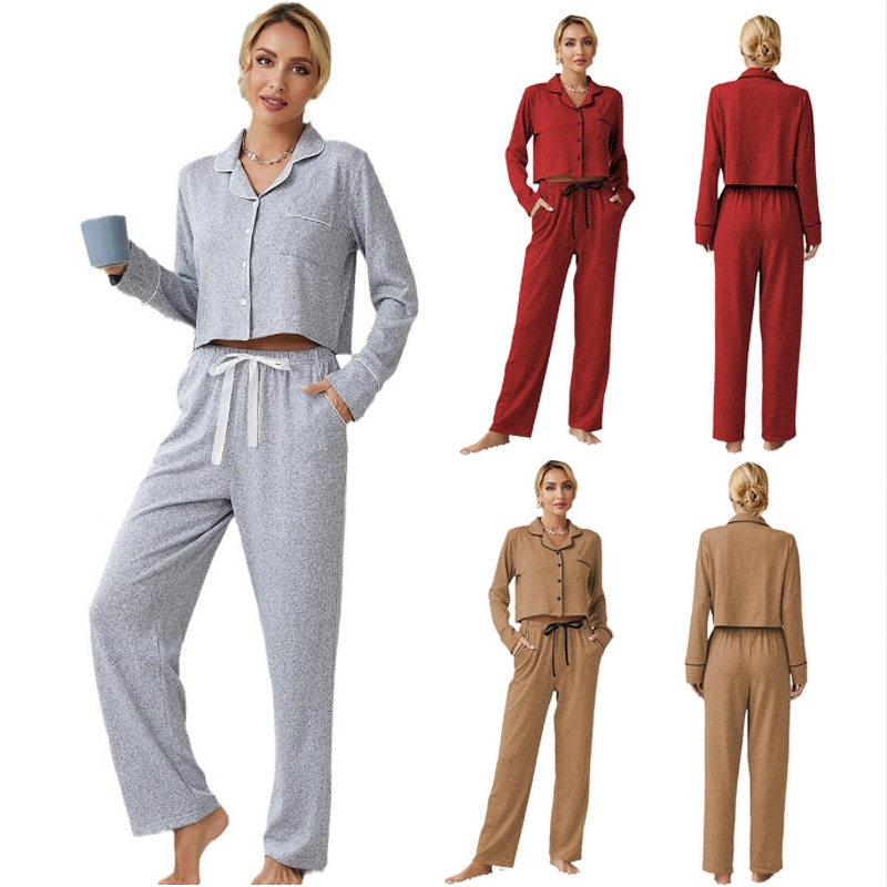 Pajamas Set Manufacturer - Long Sleeve Breathable Two-Piece with Elastic Waist