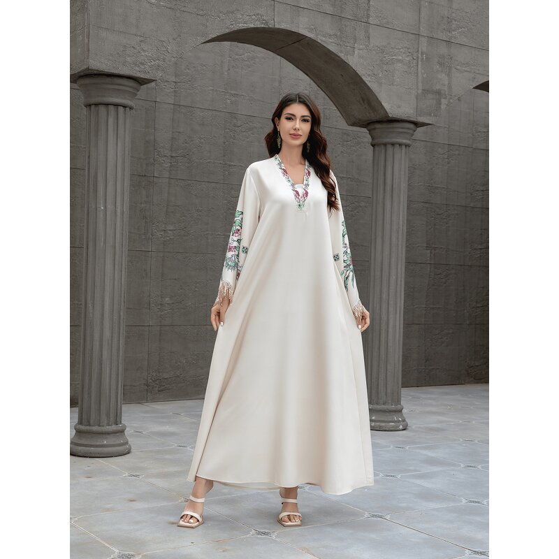 Muslim Abaya Dress Manufacturer - Long Robe V-Neck with Tassel