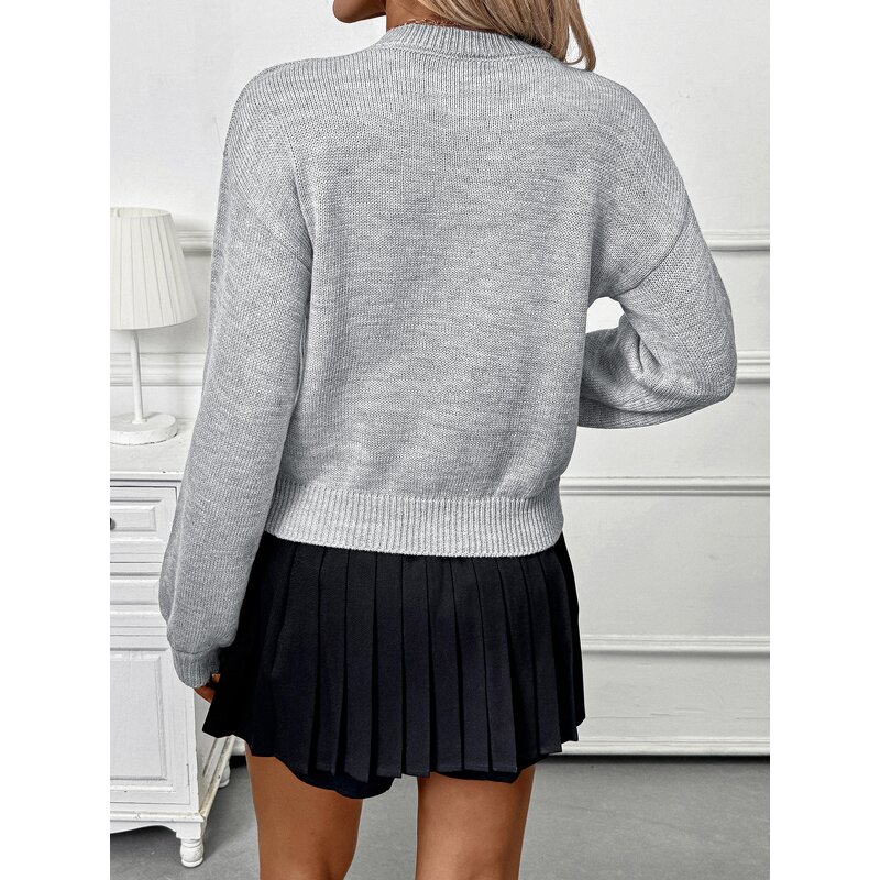 Women's Sweater Manufacturer - Autumn Knitted Loose Pullover 3D Flower Round Neck