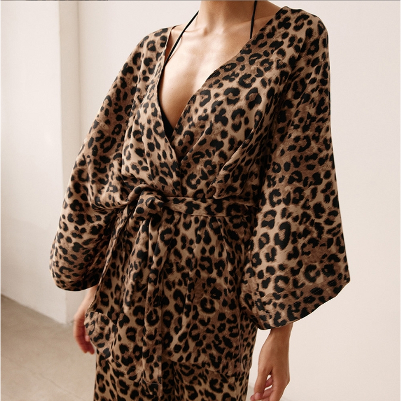 Pajamas Set Manufacturer - Leopard Print Long Sleeves Loose Two-Piece
