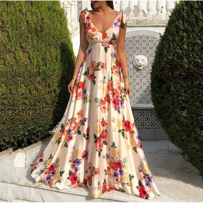 Suspender Dress Manufacturer - Leaky Back Print Large Swing Sleeveless for Summer