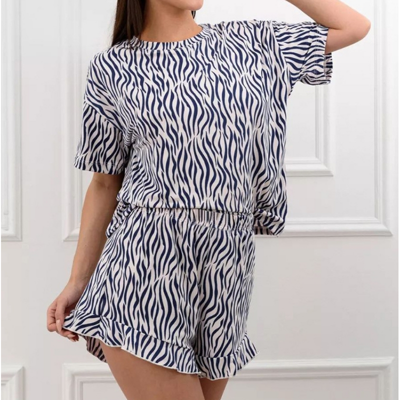 Pajamas Set Manufacturer - Zebra Print Short Sleeve Loose Two Piece