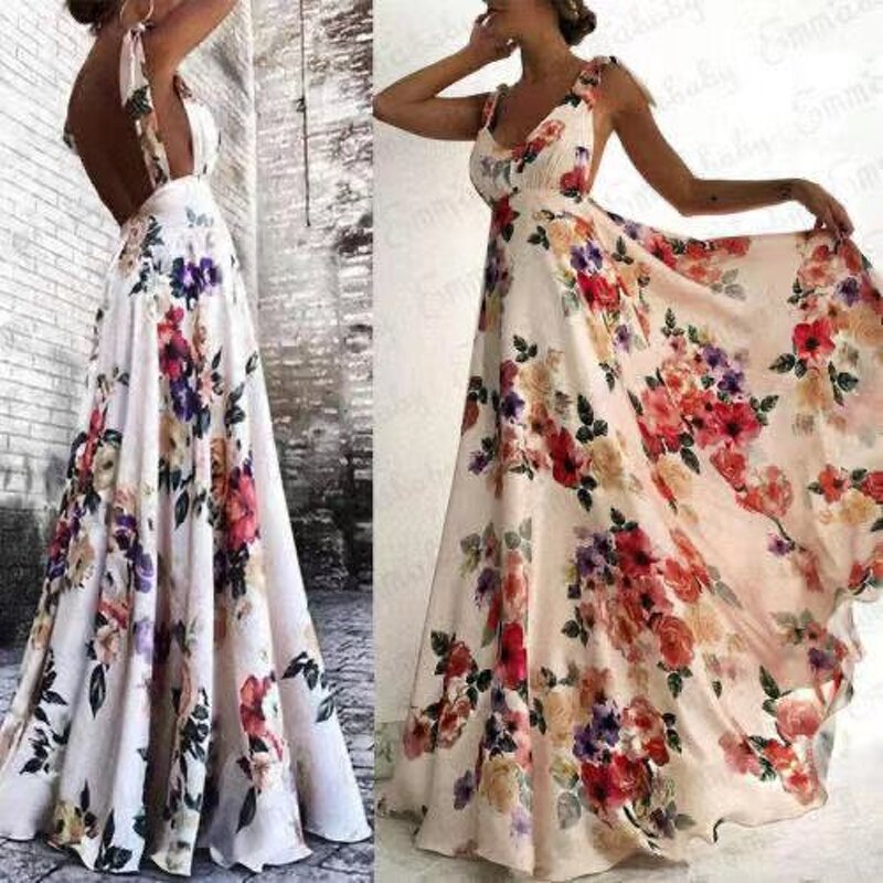 Suspender Dress Manufacturer - Leaky Back Print Large Swing Sleeveless for Summer
