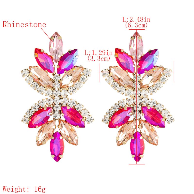 Dangle Earrings Jewelry Manufacturer - Alloy Colorful Glass Drill Rhinestone Flower