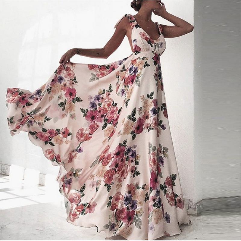 Suspender Dress Manufacturer - Leaky Back Print Large Swing Sleeveless for Summer