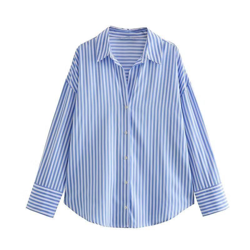 Women's Shirt Manufacturer - Vintage Long Sleeve Linen Blend Stripe Casual Chic