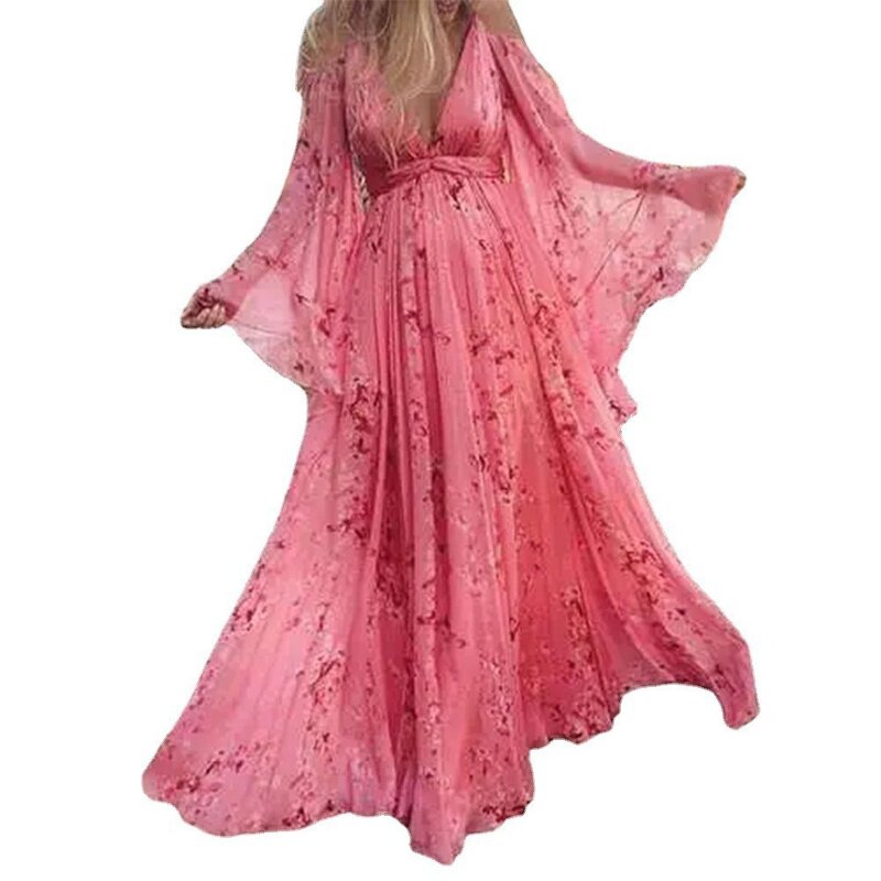 Dress Manufacturer - V-Neck Floral Pink Large Swing Plus Size