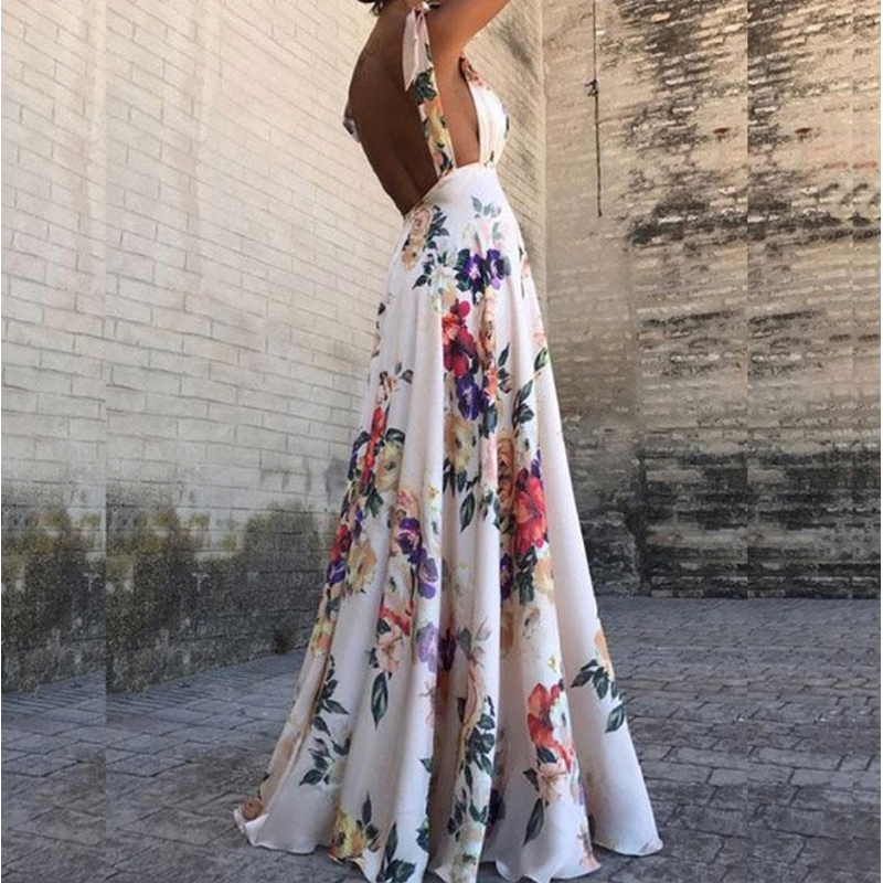 Suspender Dress Manufacturer - Leaky Back Print Large Swing Sleeveless for Summer