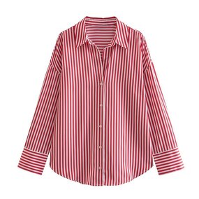 Women's Shirt Manufacturer - Vintage Long Sleeve Linen Blend Stripe Casual Chic