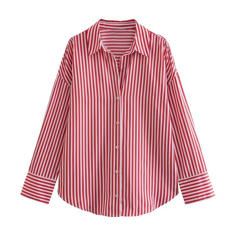 Women's Shirt Manufacturer - Vintage Long Sleeve Linen Blend Stripe Casual Chic