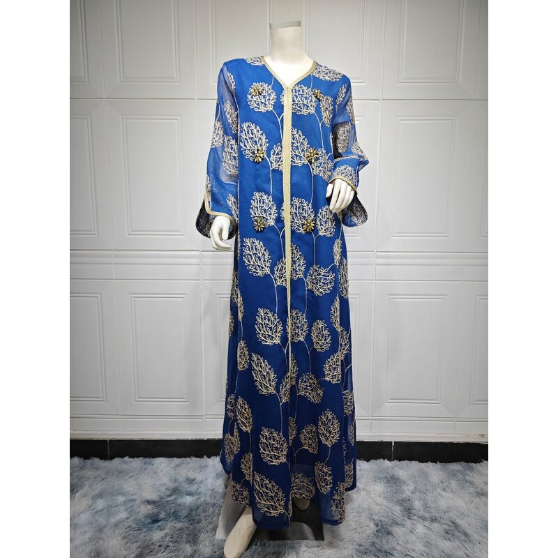 Muslim Party Dress Manufacturer - Elegant Mesh Embroidered for Autumn & Spring
