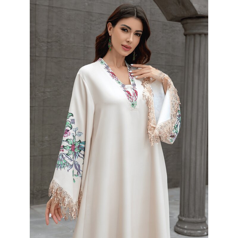 Muslim Abaya Dress Manufacturer - Long Robe V-Neck with Tassel