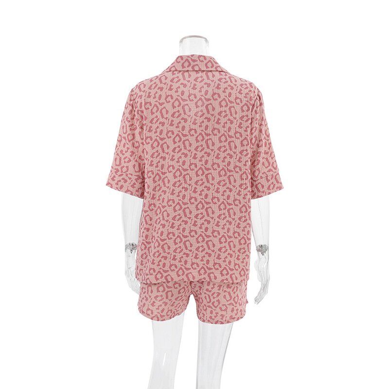 Pajamas Set Manufacturer - 100% Cotton Short Sleeve Leopard Print Lounge