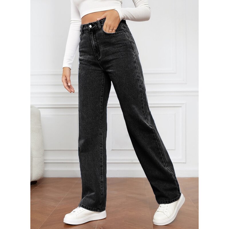 Jeans Manufacturer - Blue Straight Leg Loose Casual High Waist