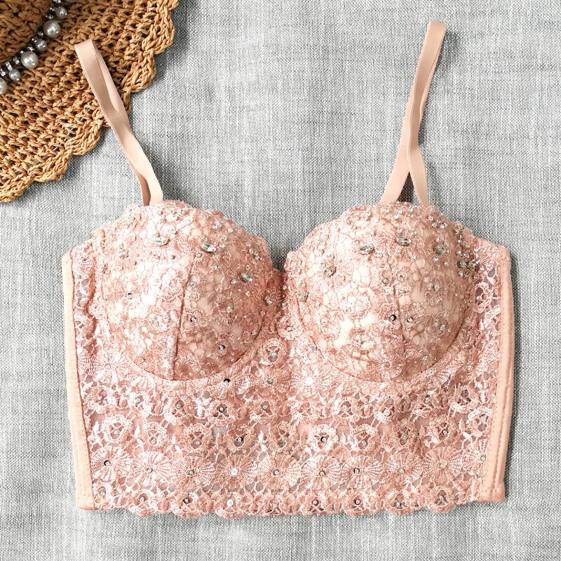 Suspender Top Manufacturer - Lace Shiny Diamond Studded Bead Short Sexy