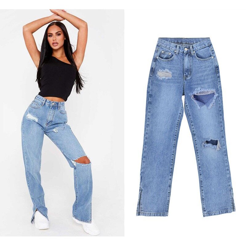 Jeans Manufacturer - High Waist Loose Straight Leg Hot Ripped