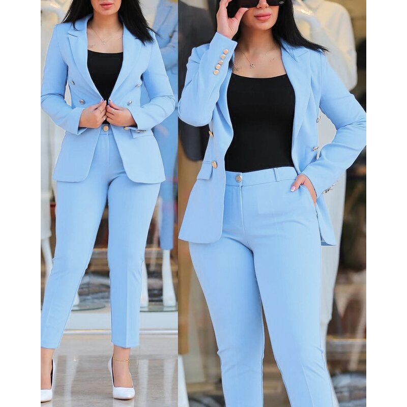 Women's Casual Suit Manufacturer - Solid Color Slim Fit Double Breasted for Office