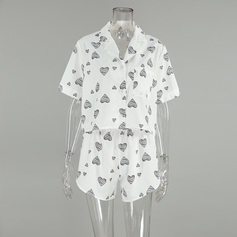 Pajamas Set Manufacturer - Short Sleeve Shorts Fashion Printed Satin