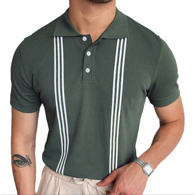 Men's Polo Shirt Manufacturer - Green Striped Slim Fit Knitted