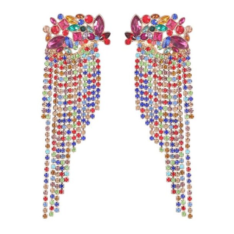 Dangle Earrings Jewelry Manufacturer - Alloy Colorful Glass Drill Rhinestone Flower