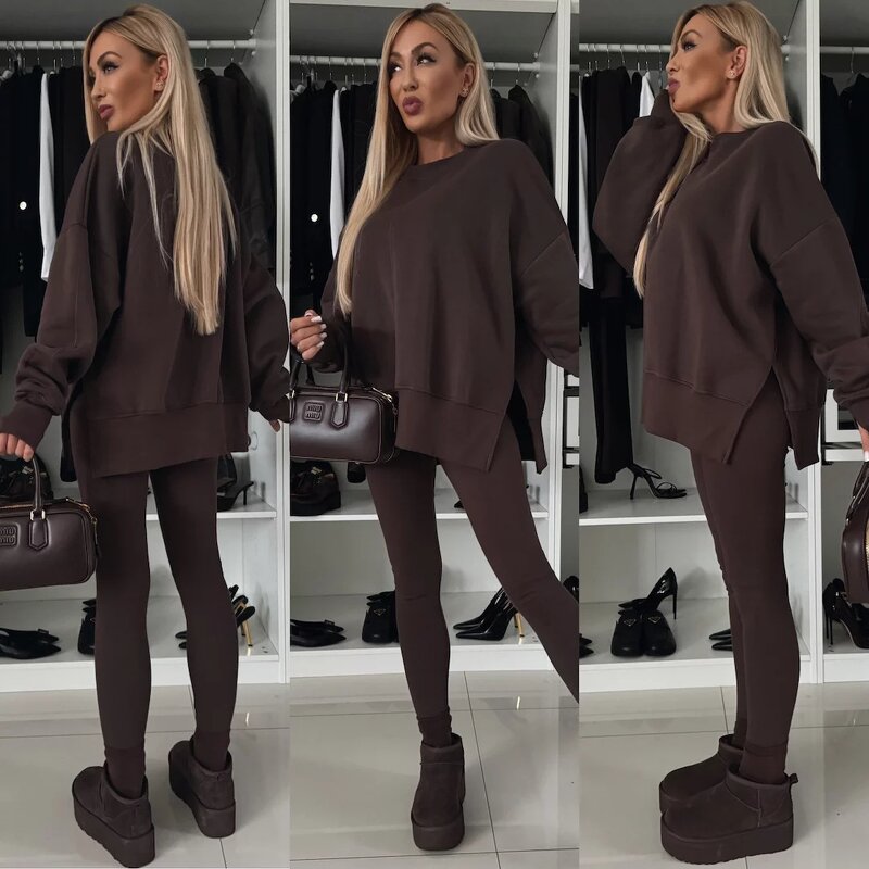 Women's Casual Suit Manufacturer - Tight Pants & Loose Sweatshirt Two-Piece Set