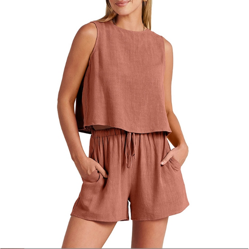 Women's Two-Piece Set Manufacturer - Sleeveless Top with Shorts & Pants