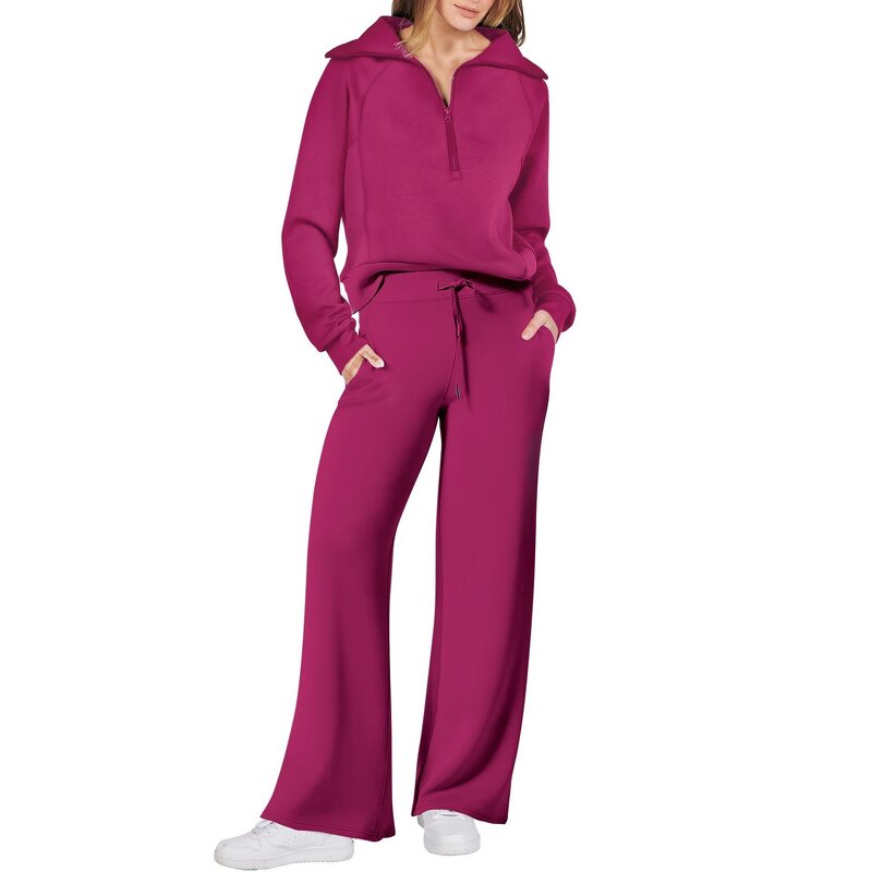 Casual Sports Suit Manufacturer - Two-Piece Zipper Long Sleeve & Wide Leg Pants