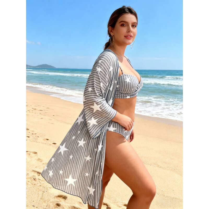 Bikini Set Manufacturer - Three-Piece Set Plus Size Split Print