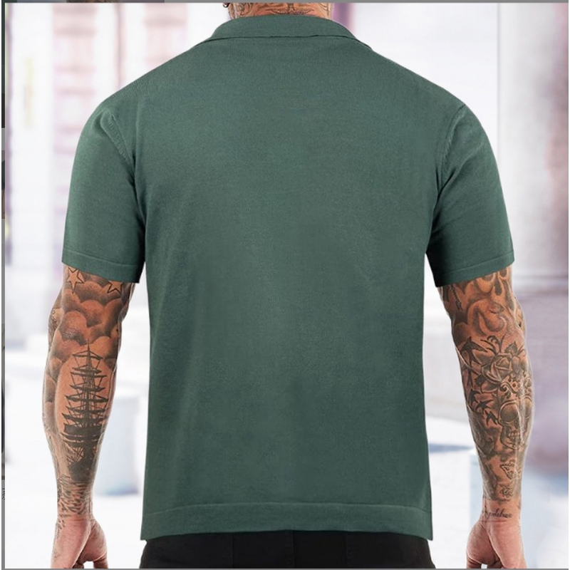 Men's Polo Shirt Manufacturer - Green Striped Slim Fit Knitted
