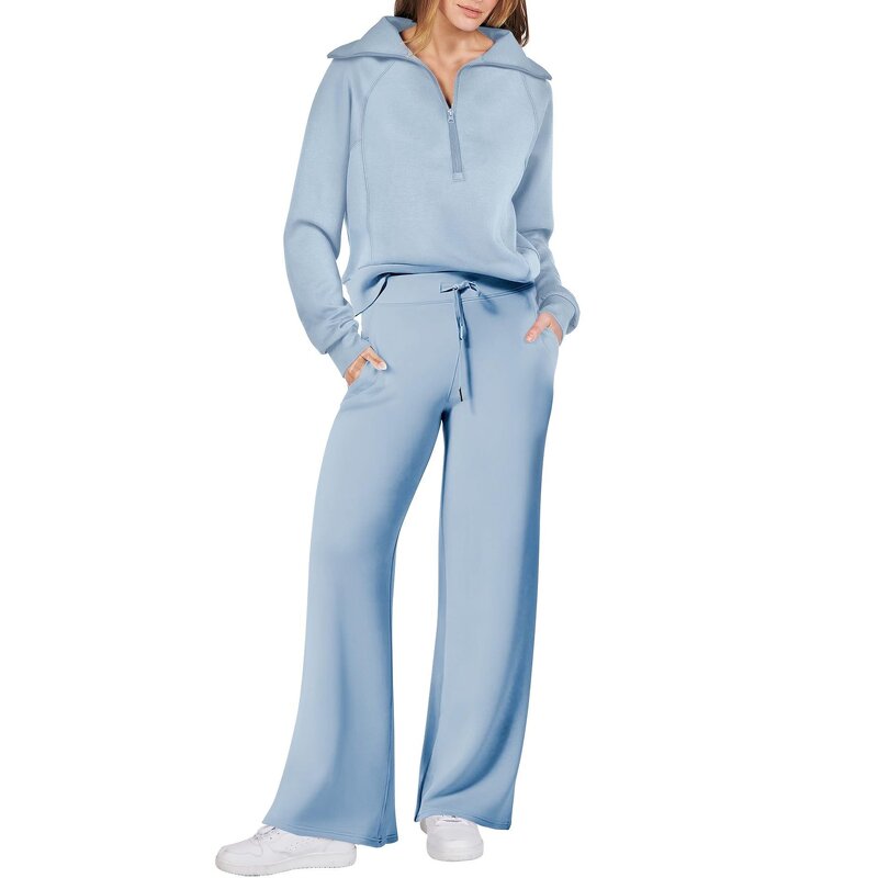 Casual Sports Suit Manufacturer - Two-Piece Zipper Long Sleeve & Wide Leg Pants