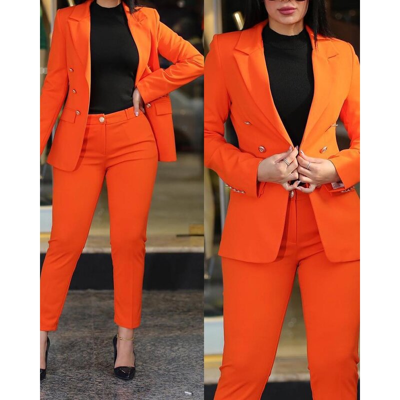 Women's Casual Suit Manufacturer - Solid Color Slim Fit Double Breasted for Office