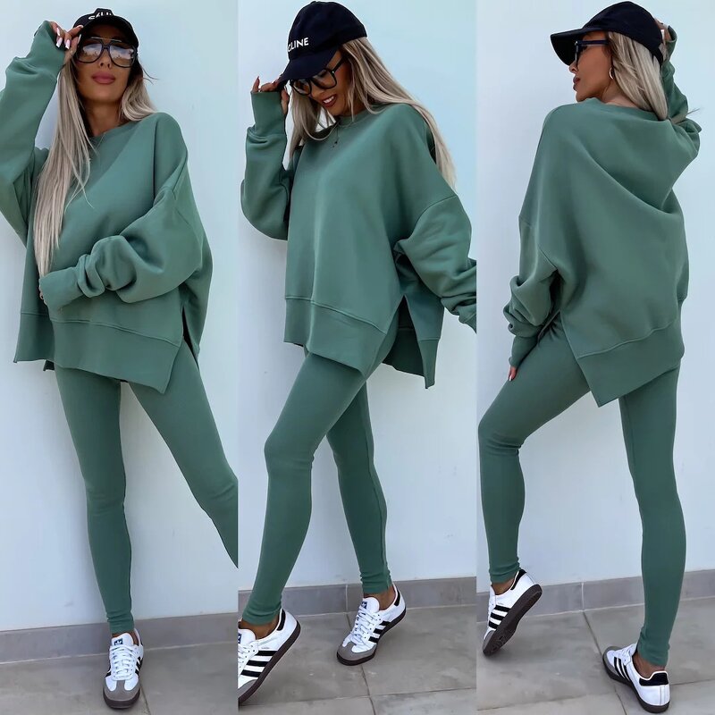 Women's Casual Suit Manufacturer - Tight Pants & Loose Sweatshirt Two-Piece Set