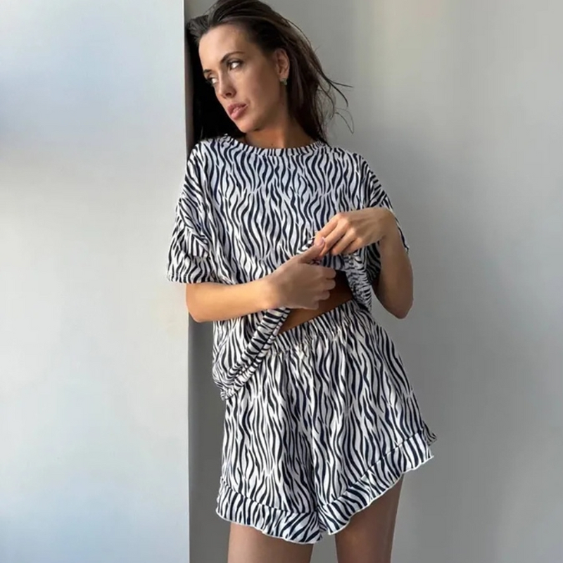 Pajamas Set Manufacturer - Zebra Print Short Sleeve Loose Two Piece
