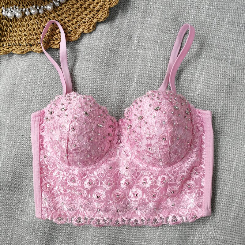 Suspender Top Manufacturer - Lace Shiny Diamond Studded Bead Short Sexy