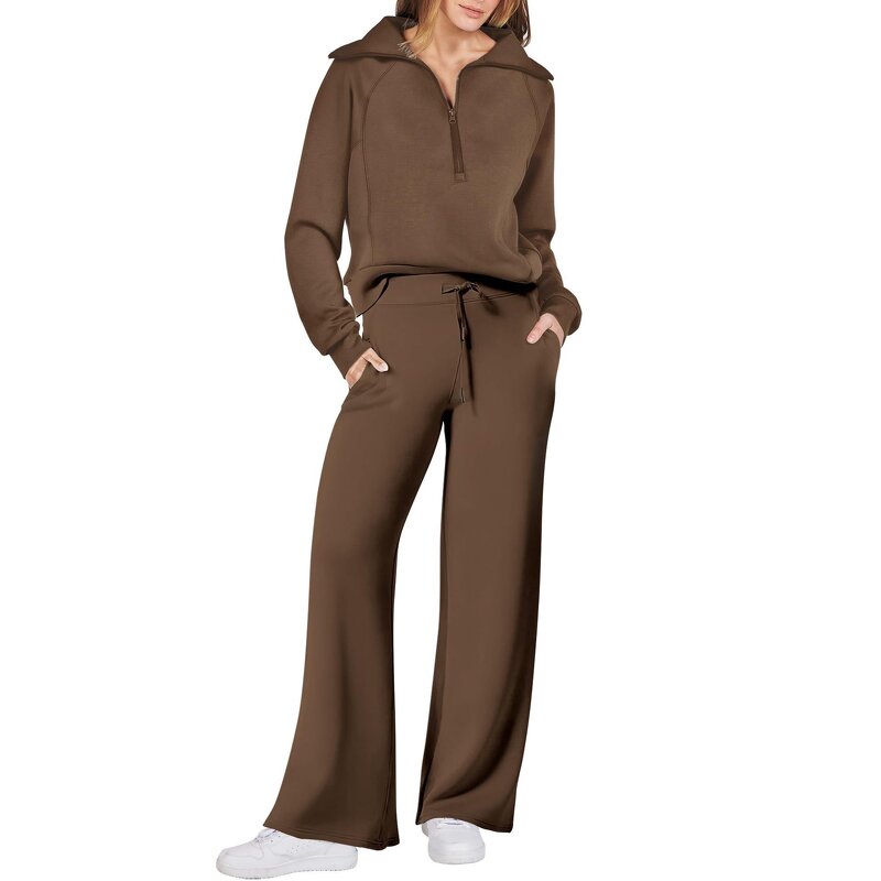 Casual Sports Suit Manufacturer - Two-Piece Zipper Long Sleeve & Wide Leg Pants