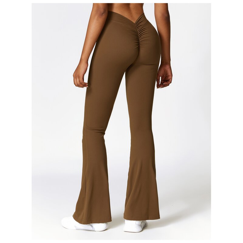 Yoga Pants Manufacturer - High Waist Flared Wide Leg Butt Lifting Solid